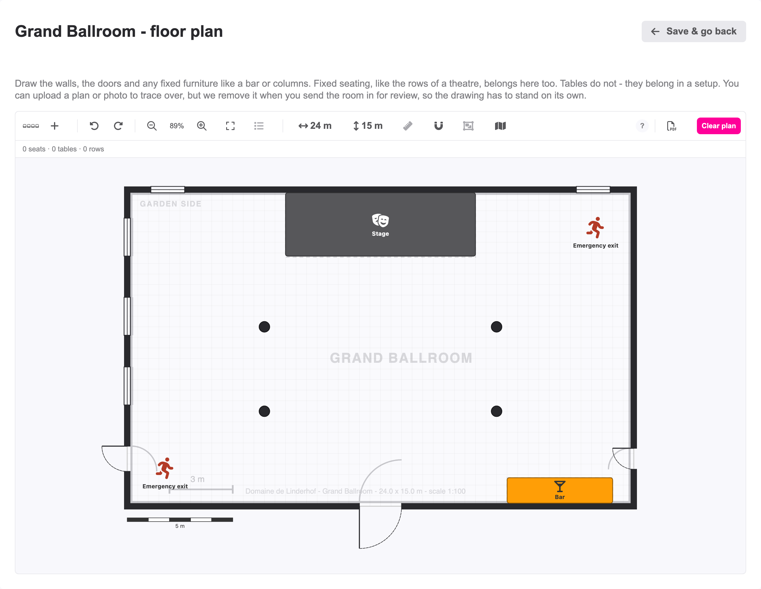 Dibujar el plano de sala encima del plano del recinto