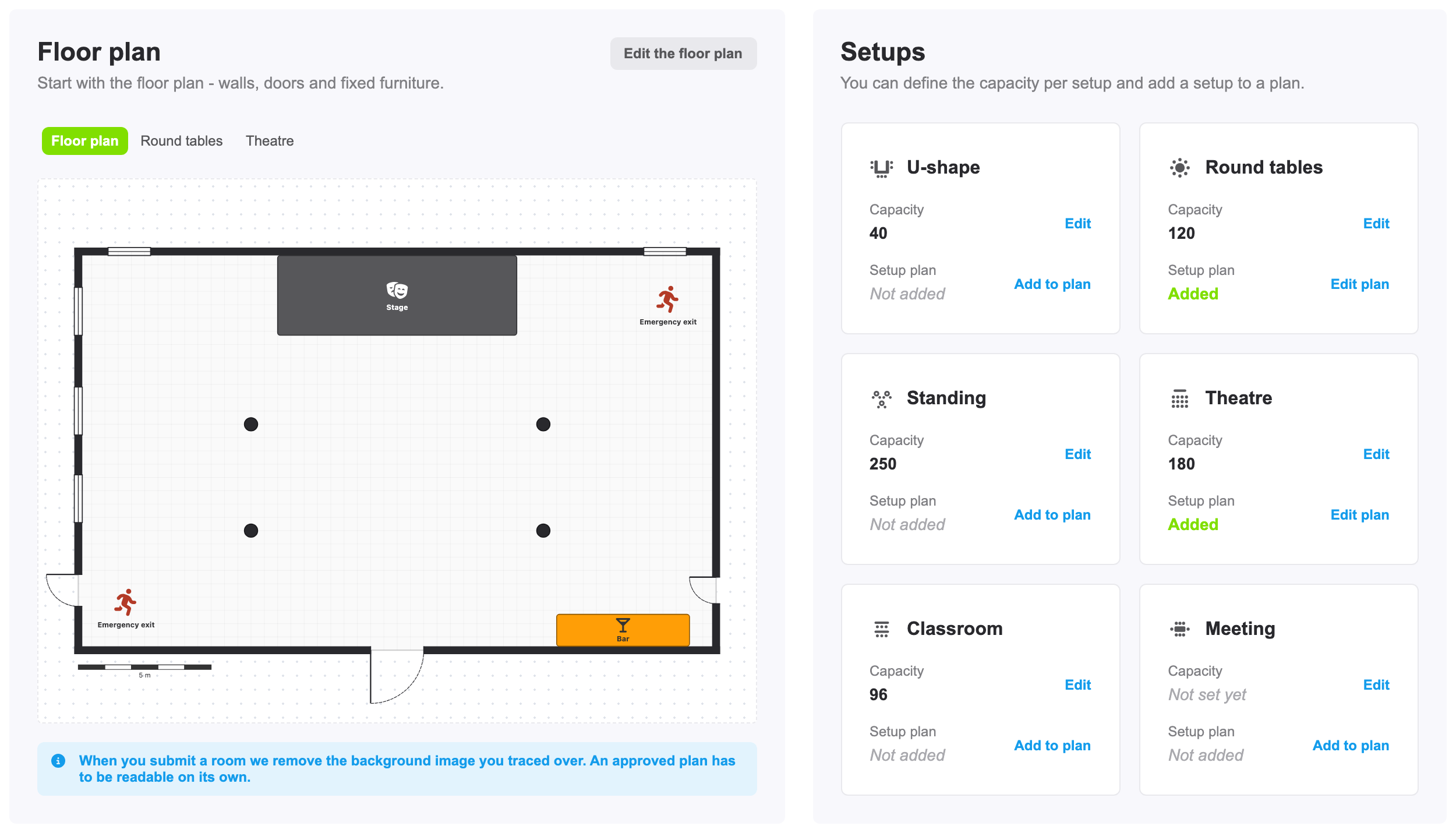 La tarjeta Configuraciones con una capacidad y un plano por configuración