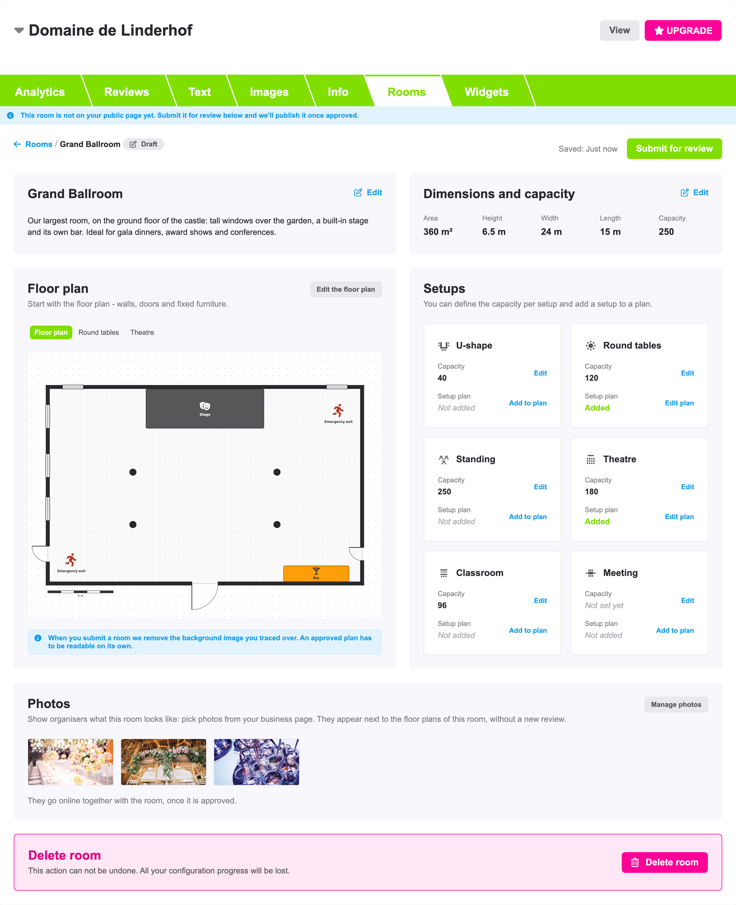 Una sala completa, lista para enviarla para revisión