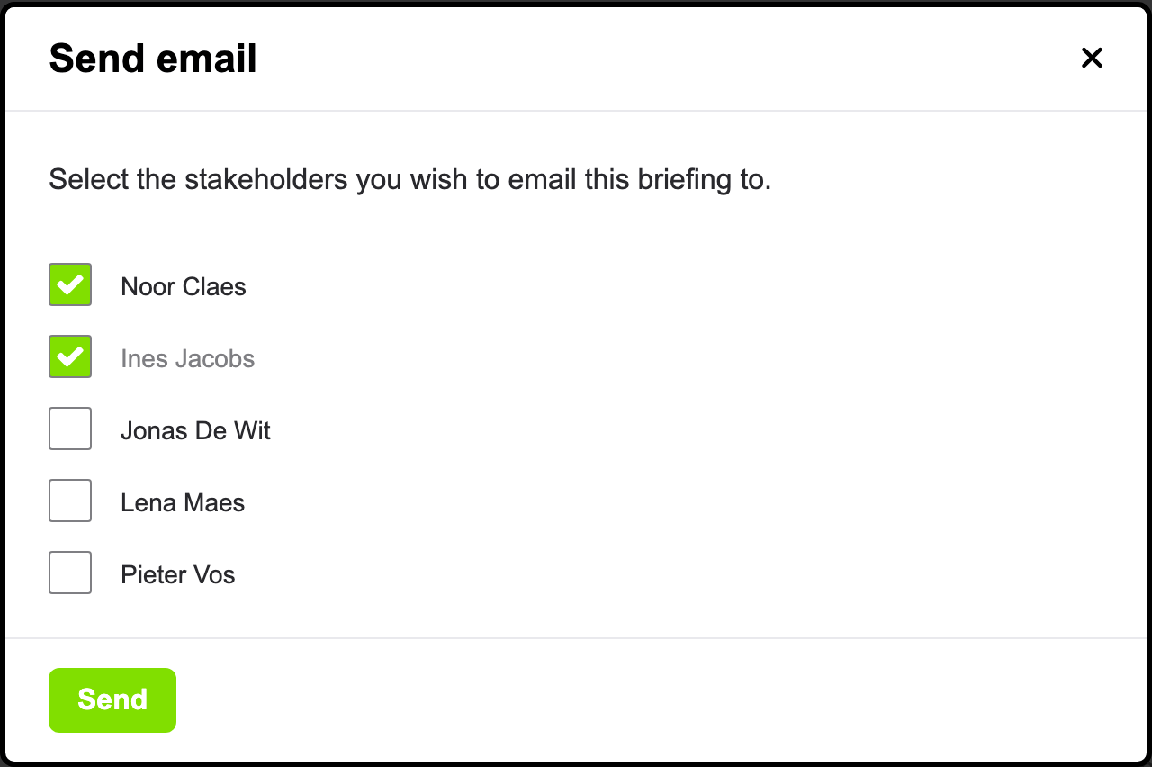 La ventana para enviar el informe por e-mail a sus destinatarios